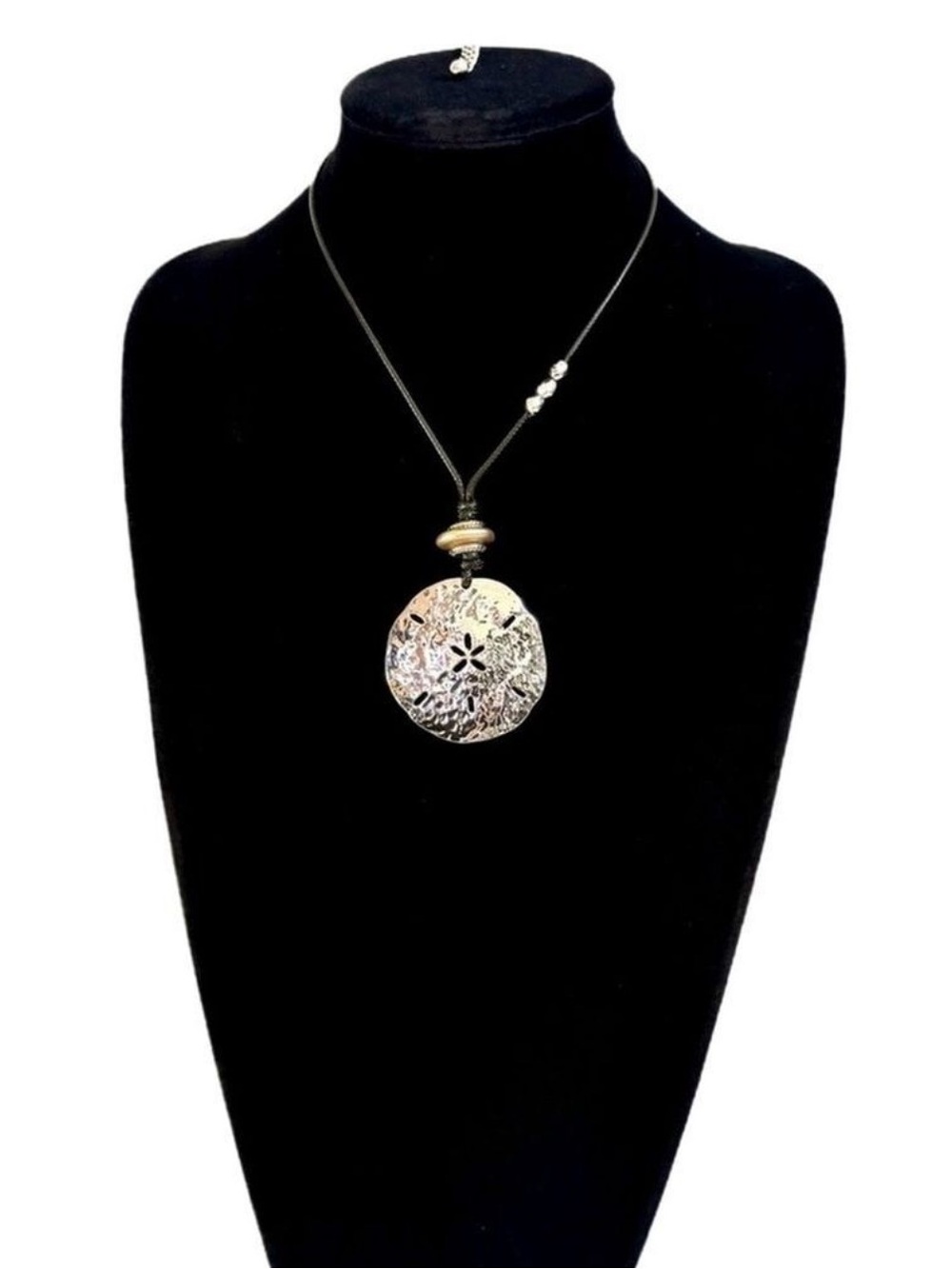 CHICO’S Silver Sand Dollar Large Pendant Necklace Coastal Boho Statement | NWOT